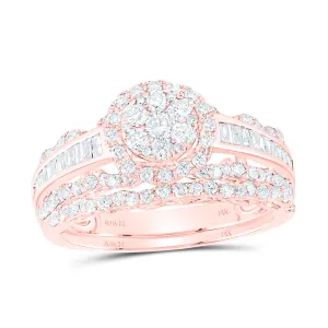 14kt Rose Gold Womens Round Diamond Cluster Bridal Wedding Engagement Ring Band Set 1-1/3 Cttw