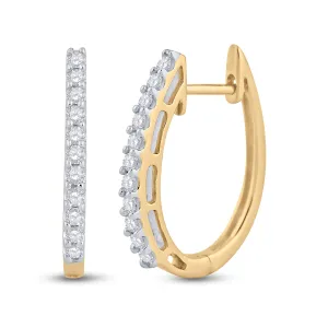 14kt Yellow Gold Womens Round Pave-set Diamond Single Row Hoop Earrings 1/4 Cttw
