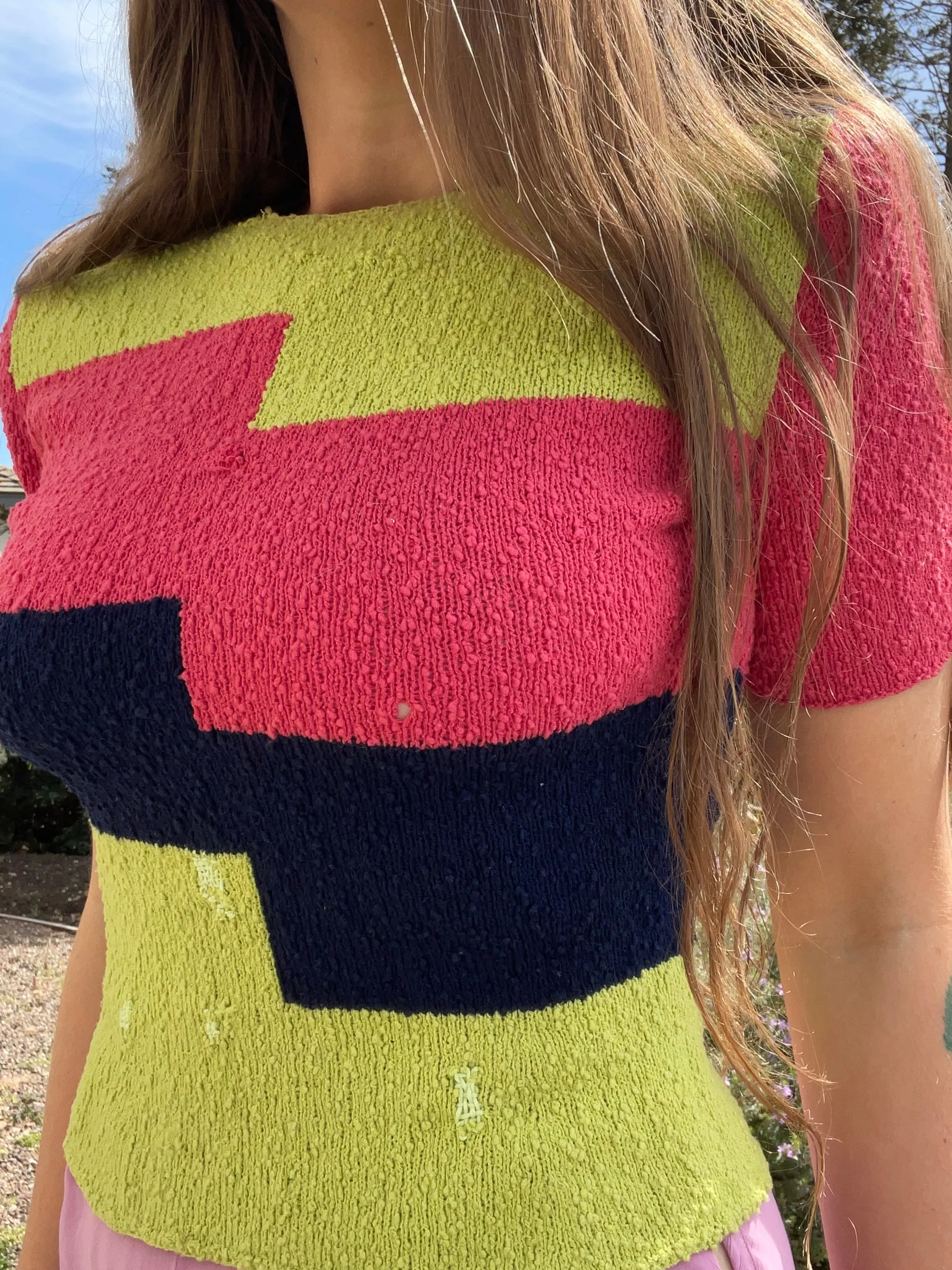 1940s Color Block Knit Sweater