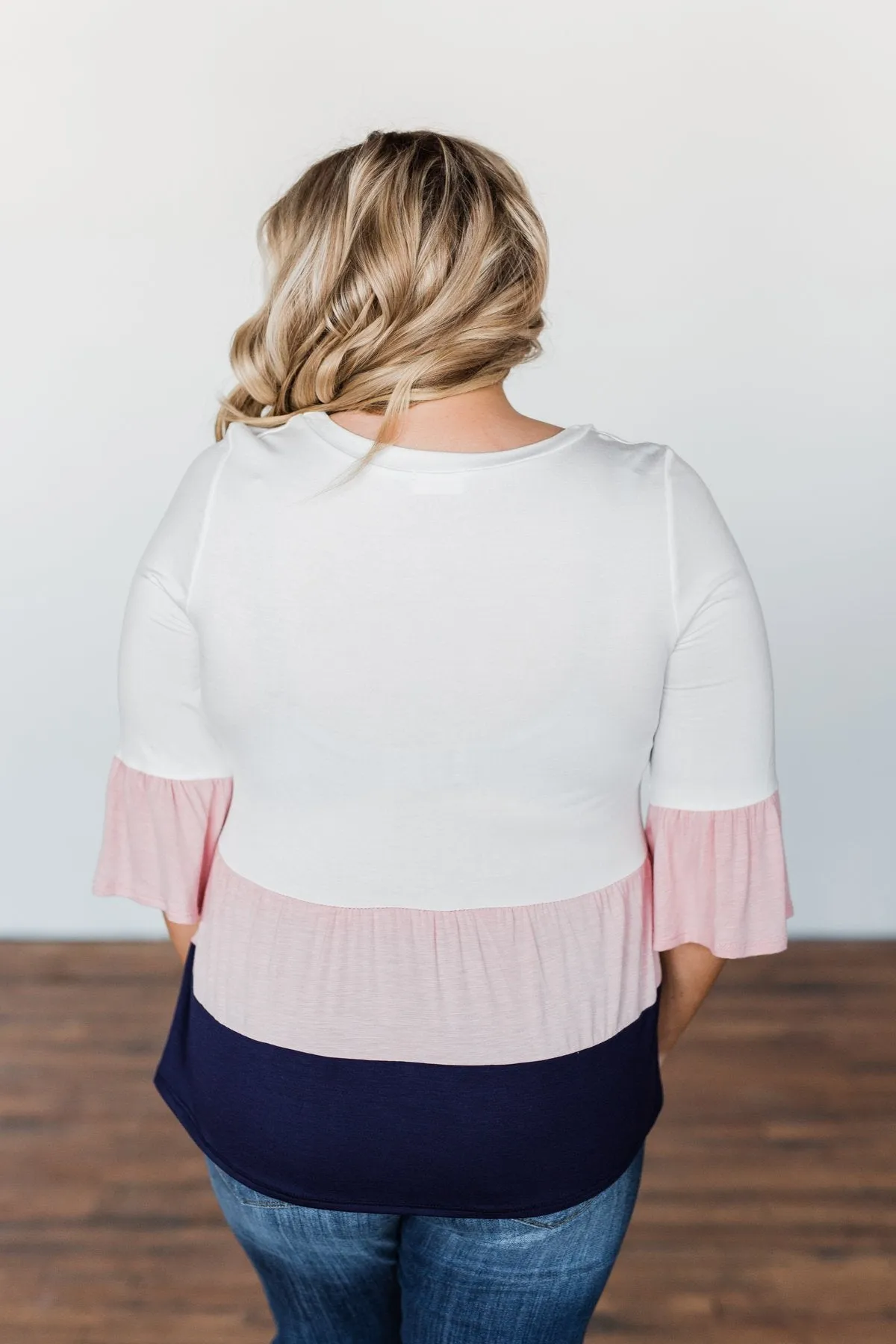 Believe In Magic Ruffle Top- Ivory, Blush, & Navy
