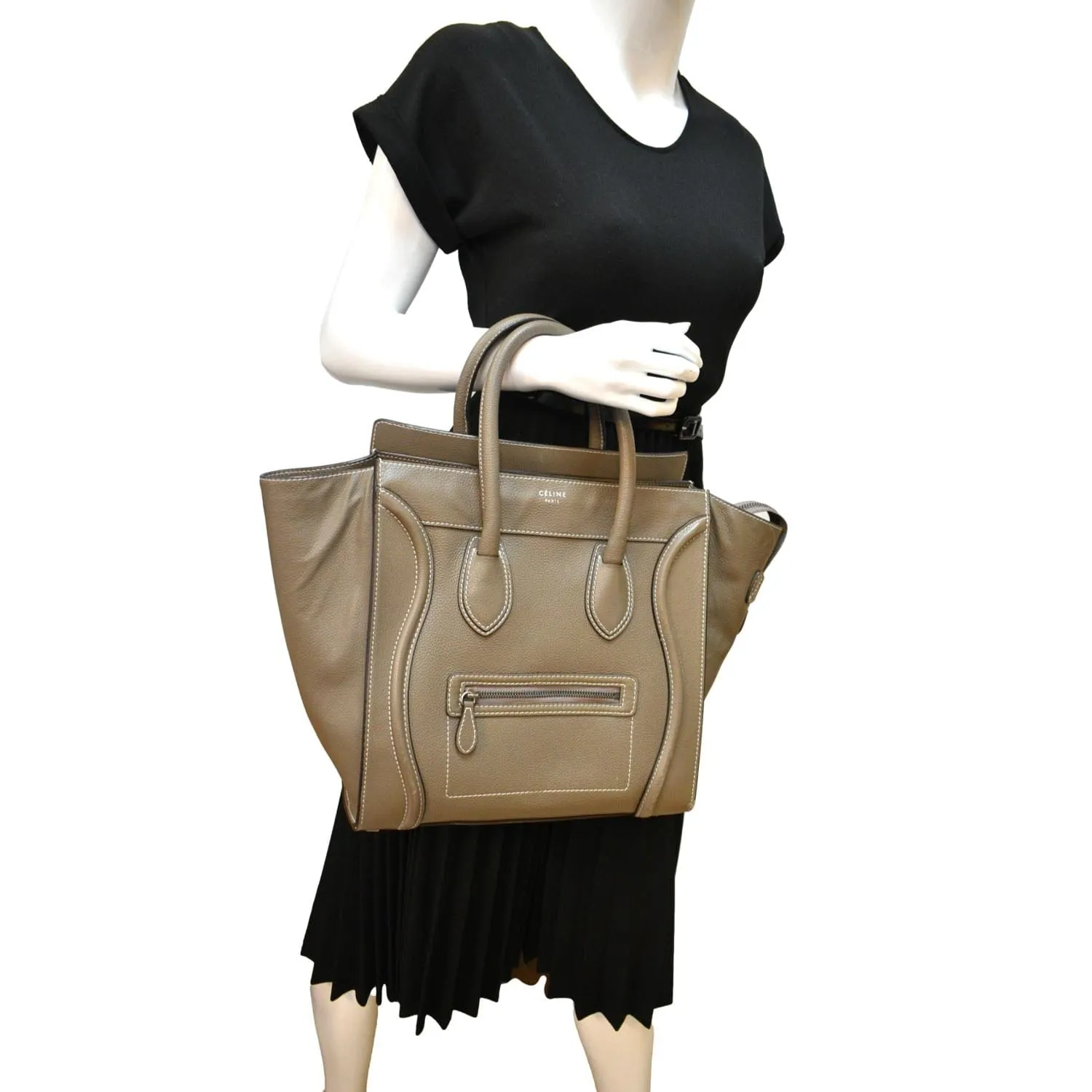 CELINE Souris Mini Luggage Calfskin  Leather Tote Bag Dune - Sold