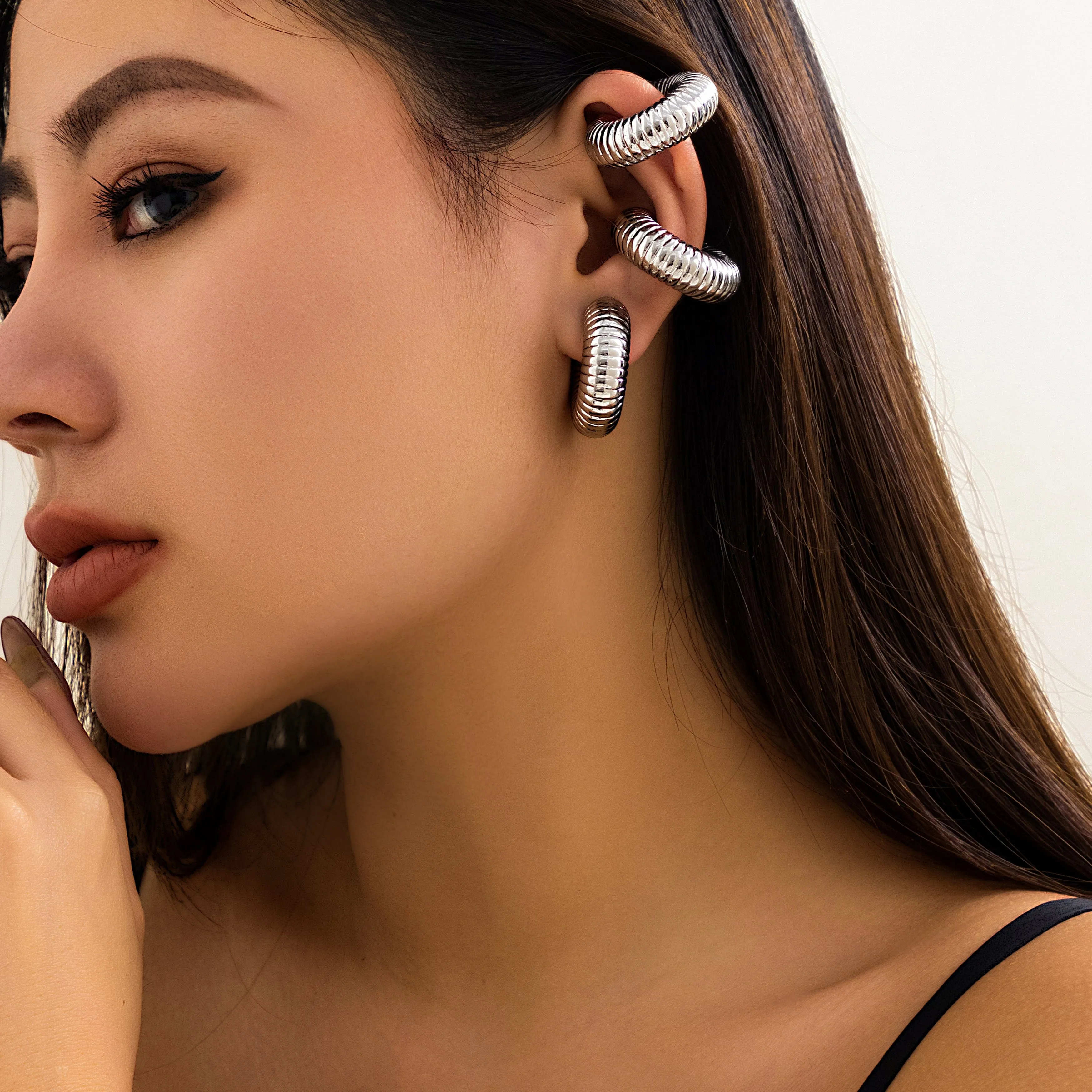 Chic Gold Silver Plated Threaded Ear Cuff Earrings