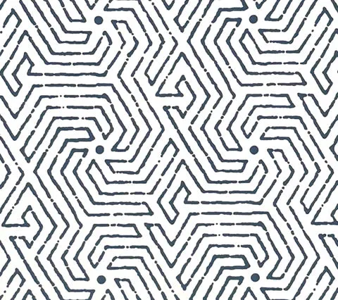 China Seas: Maze Wallpaper - Custom De Nimes on Almost White Paper (FIVE YARD MINIMUM)