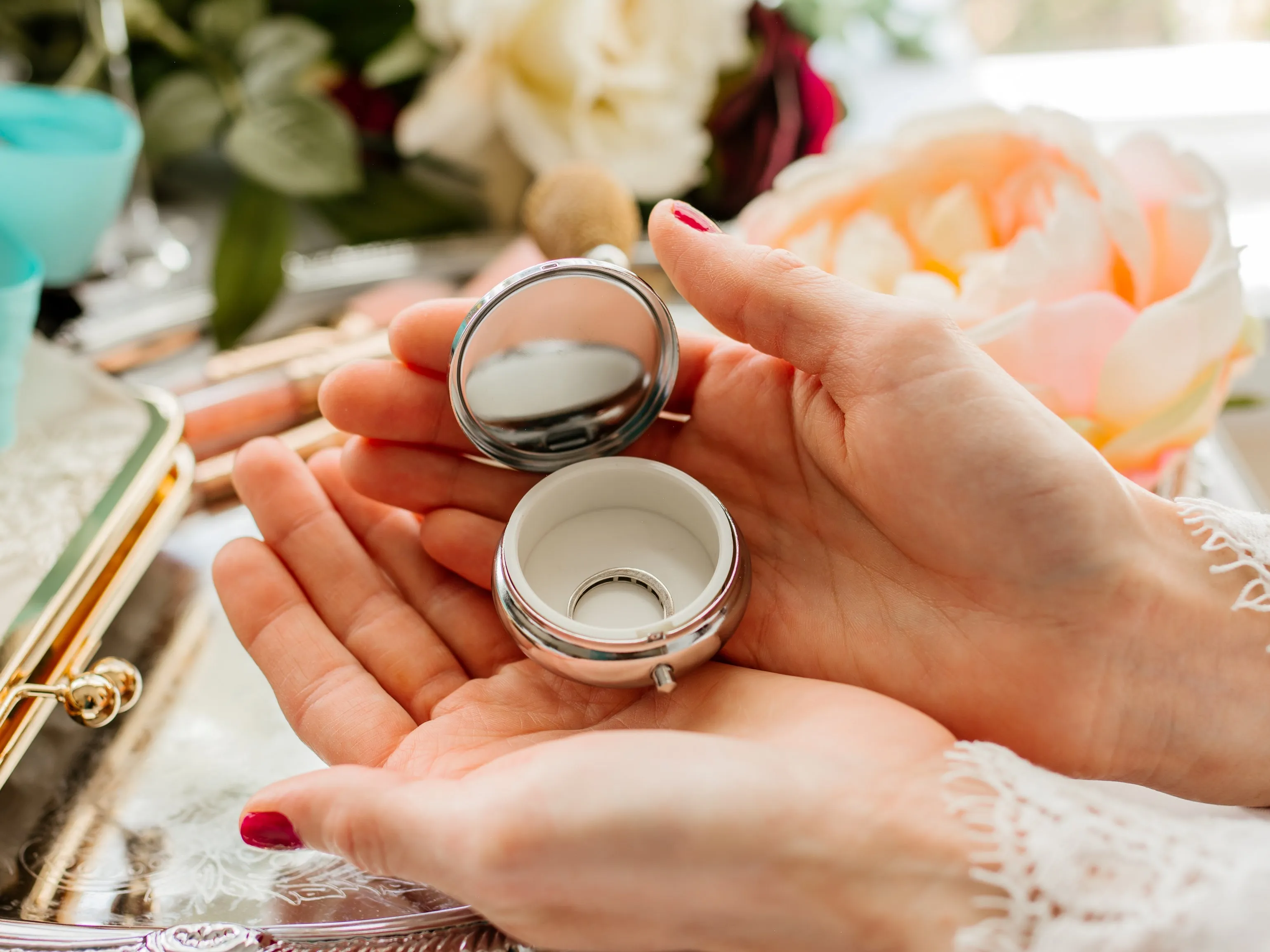 Crystalized Silver Pill Box with Lace Filigree