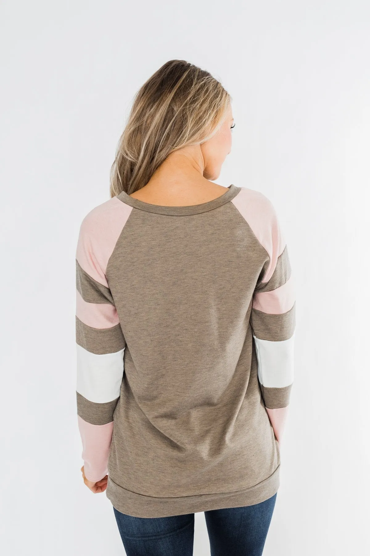 Full Of Joy Color Block Top- Mocha, Pink, & Ivory