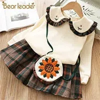 Girls Geometric Pattern Top Skirt Set White