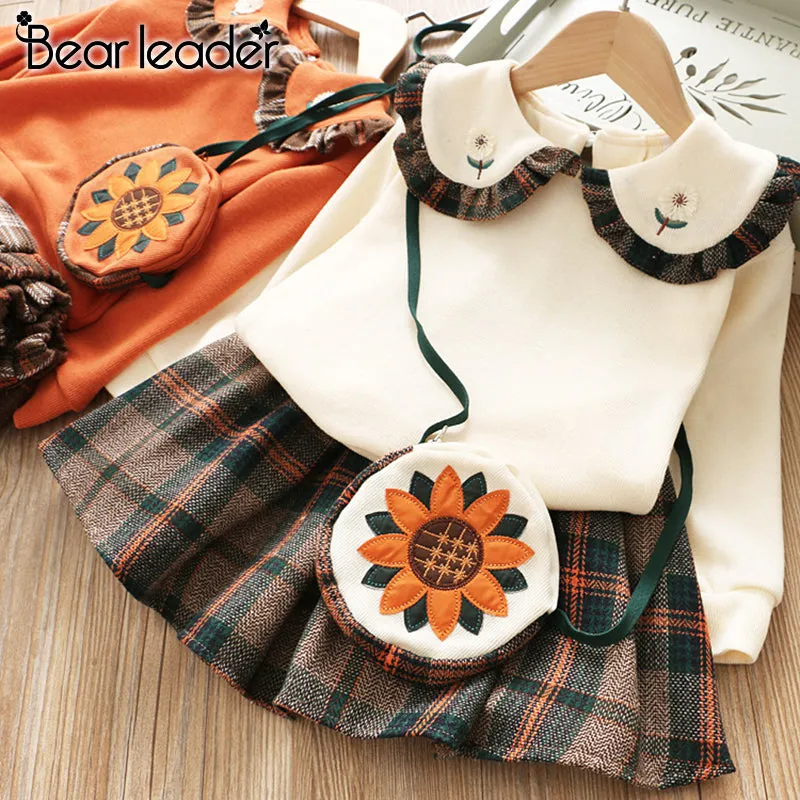 Girls Geometric Pattern Top Skirt Set White