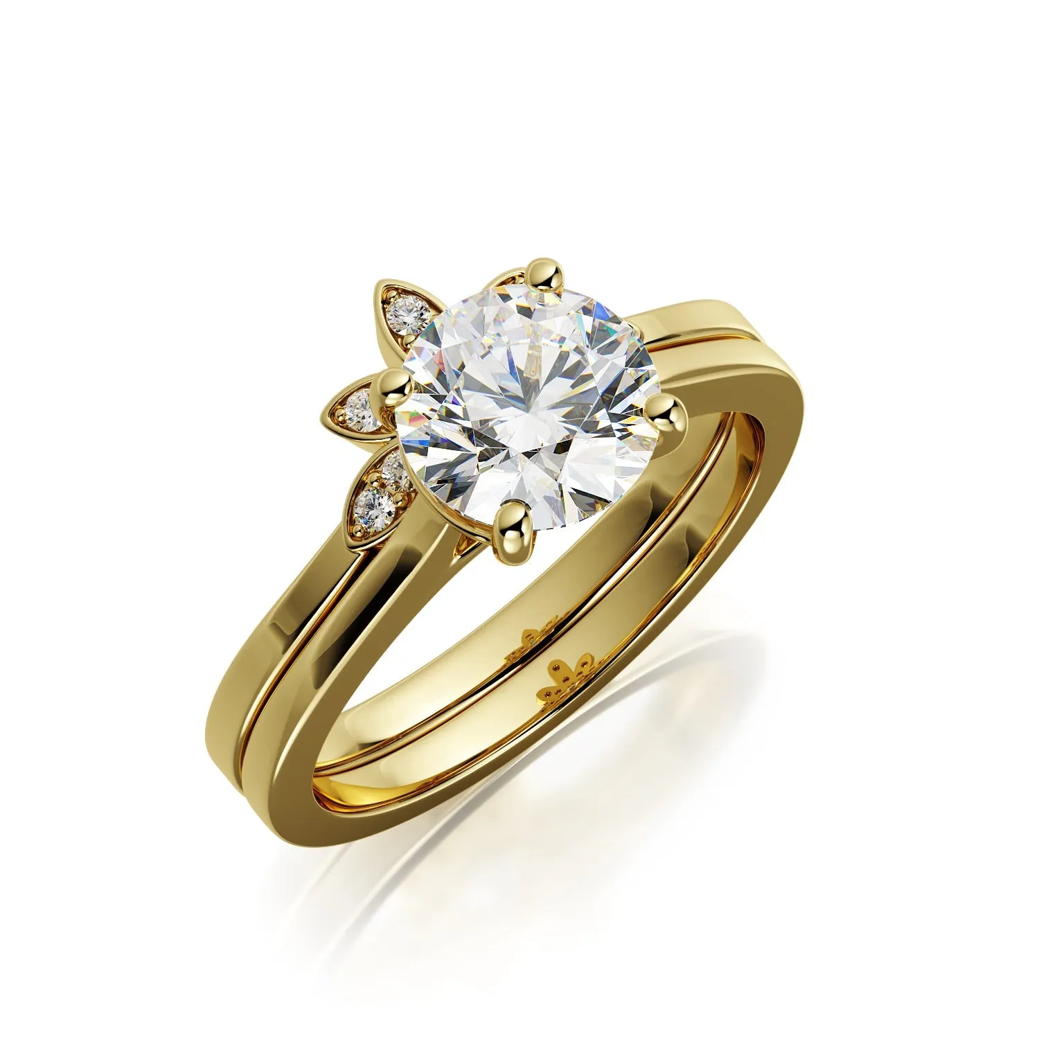 Glare plain Band Natural Round Cut Diamond Engagement Set