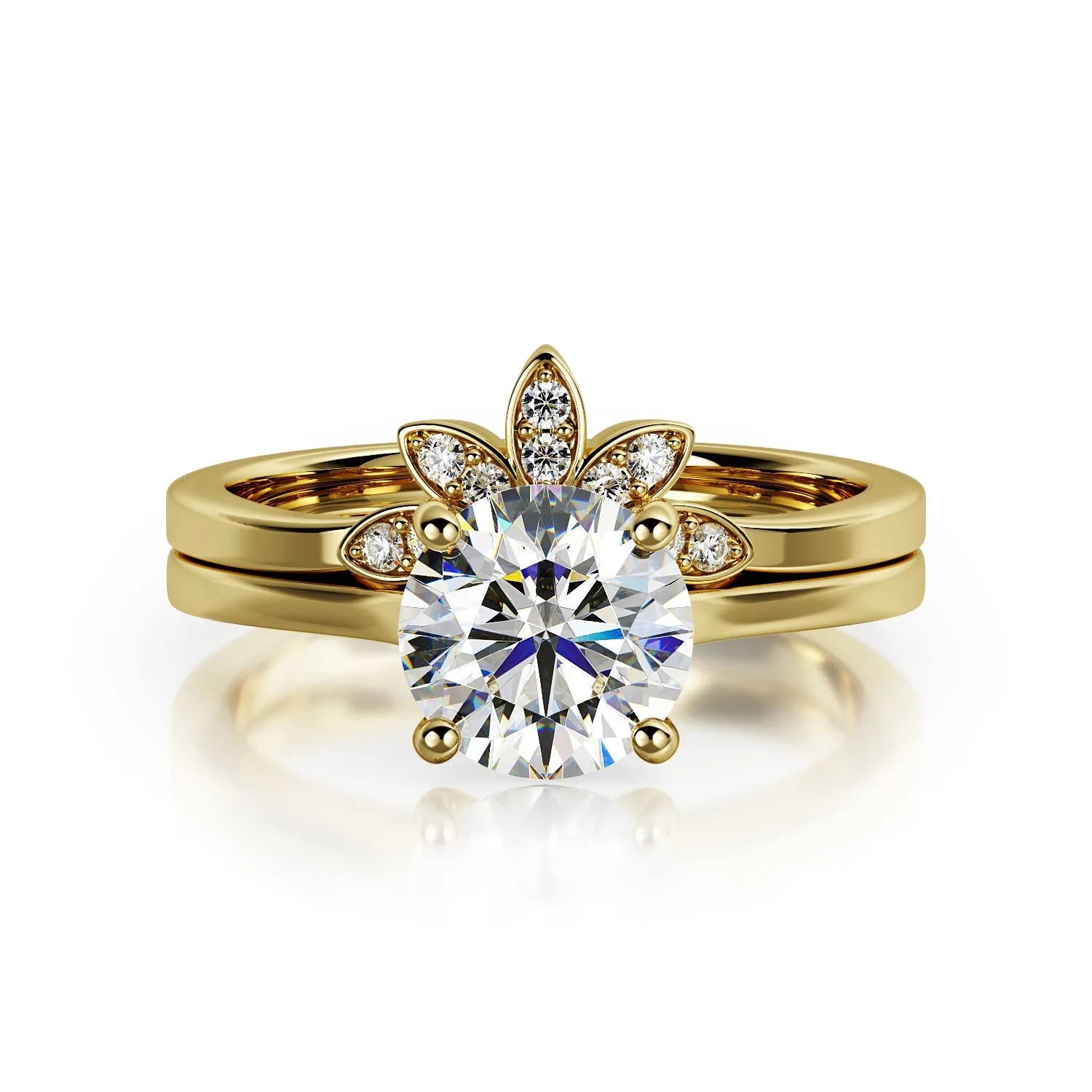 Glare plain Band Natural Round Cut Diamond Engagement Set