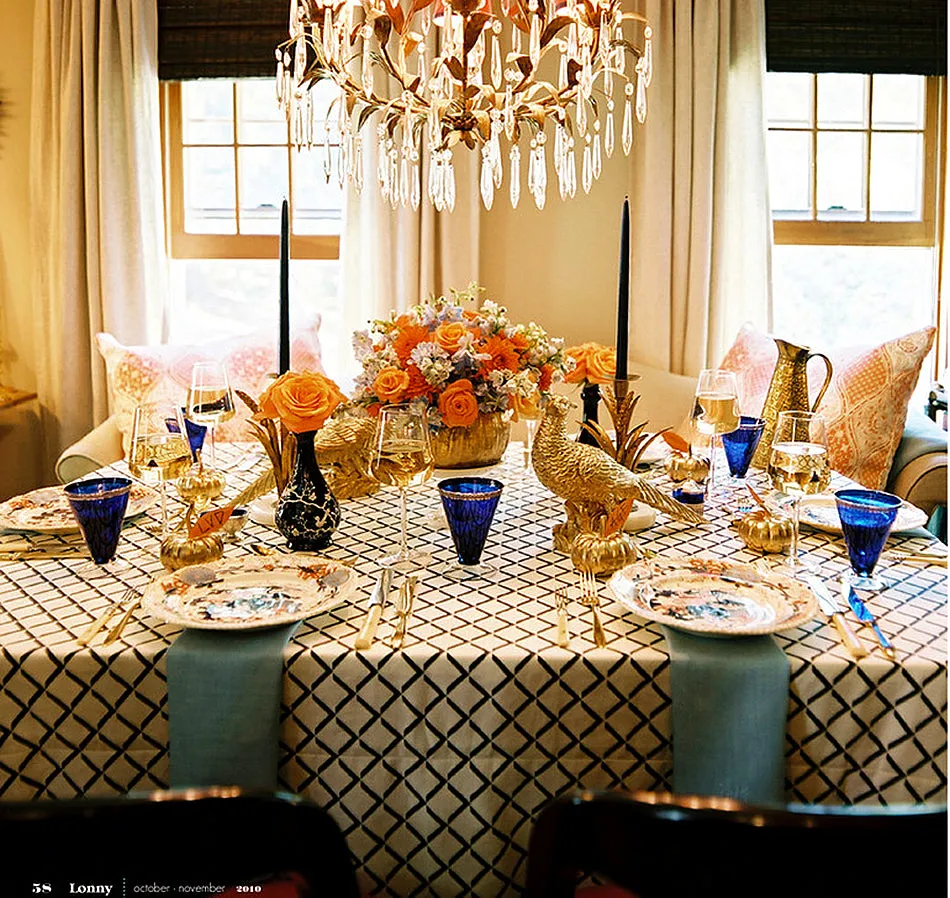 Quadrille Fabric: Terrace Grande - Custom Navy on Tinted 100% Linen