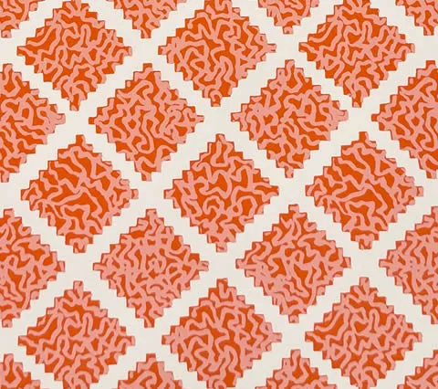 Quadrille Wallpaper: Shanghai - Custom New Melon / Pink on White Paper (FIVE YARD MINIMUM)