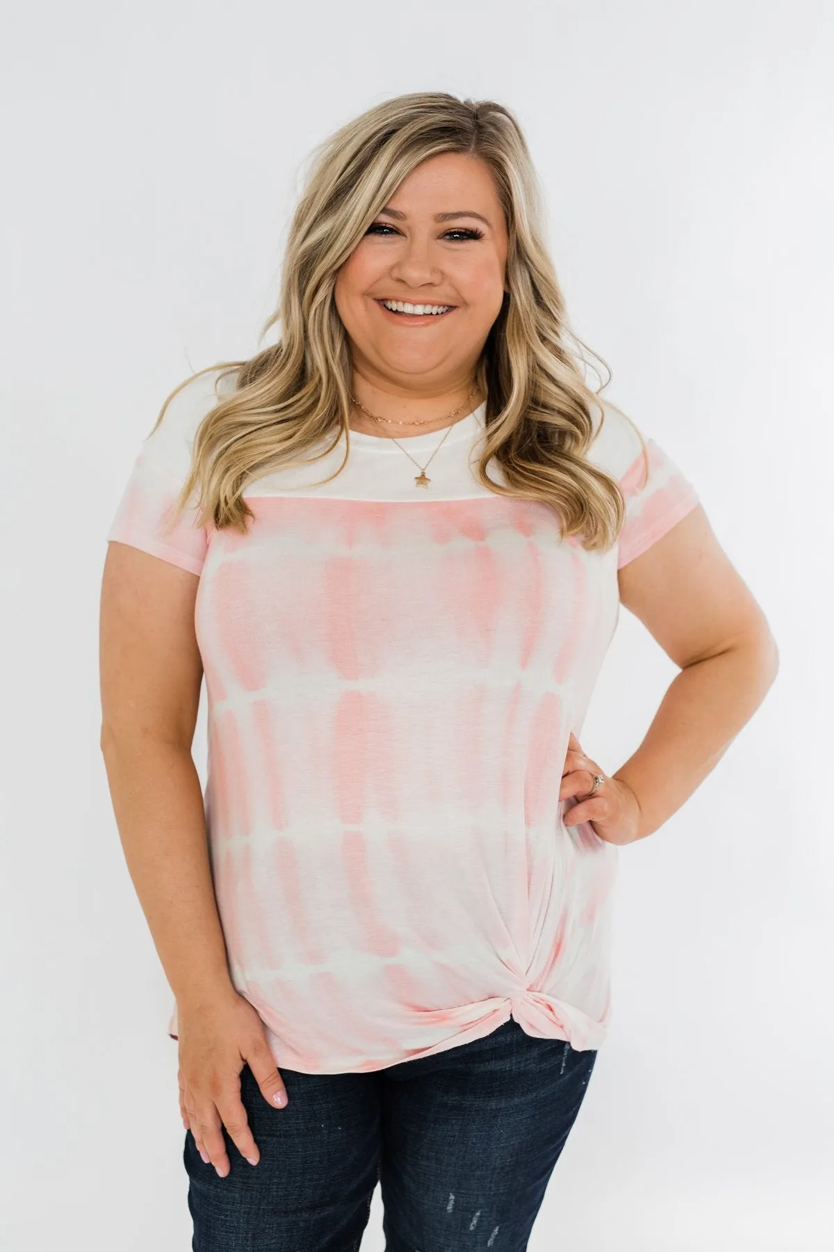 Wondering About Us Front Twist Top- Pink & Ivory