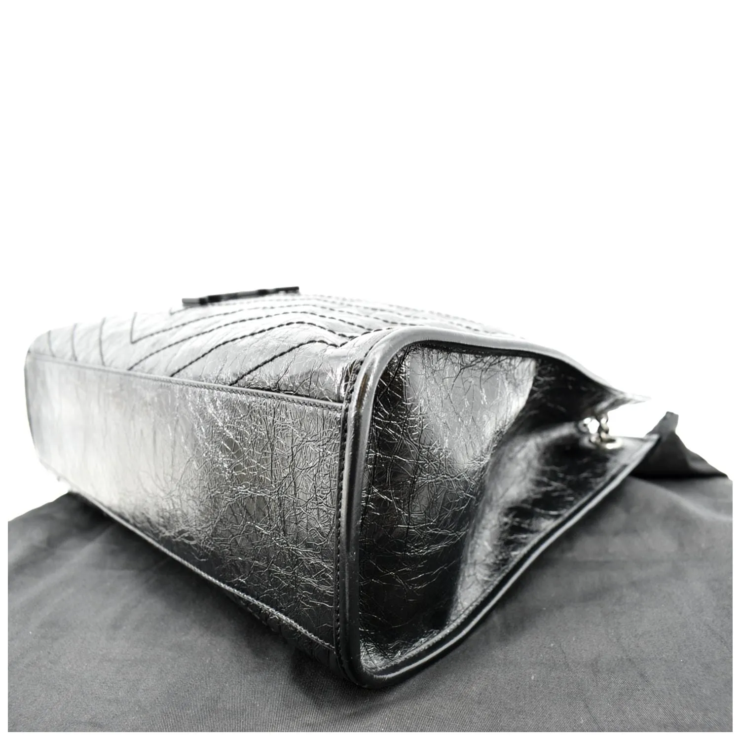 YVES SAINT LAURENT Niki Large Crinkle Leather Shopper Tote Bag Black